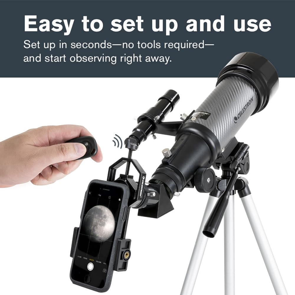 Celestron Travel Scope 70DX Portable Refractor Telescope – 70mm Aperture, Fully-Coated Glass Optics – Includes Bonus Phone Adapter, Backpack & More – Ideal for Beginners & Travel