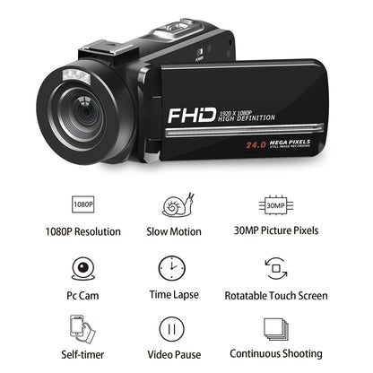 Video Camera, 1080P 30MP Camcorder IR Night Vision Vlogging Camera for YouTube,3.0" LCD Screen 18X Digital Zoom Recorder Camera with Remote Control, Microphone, Mini Tripod, 2 Battries, 32GB SD Card