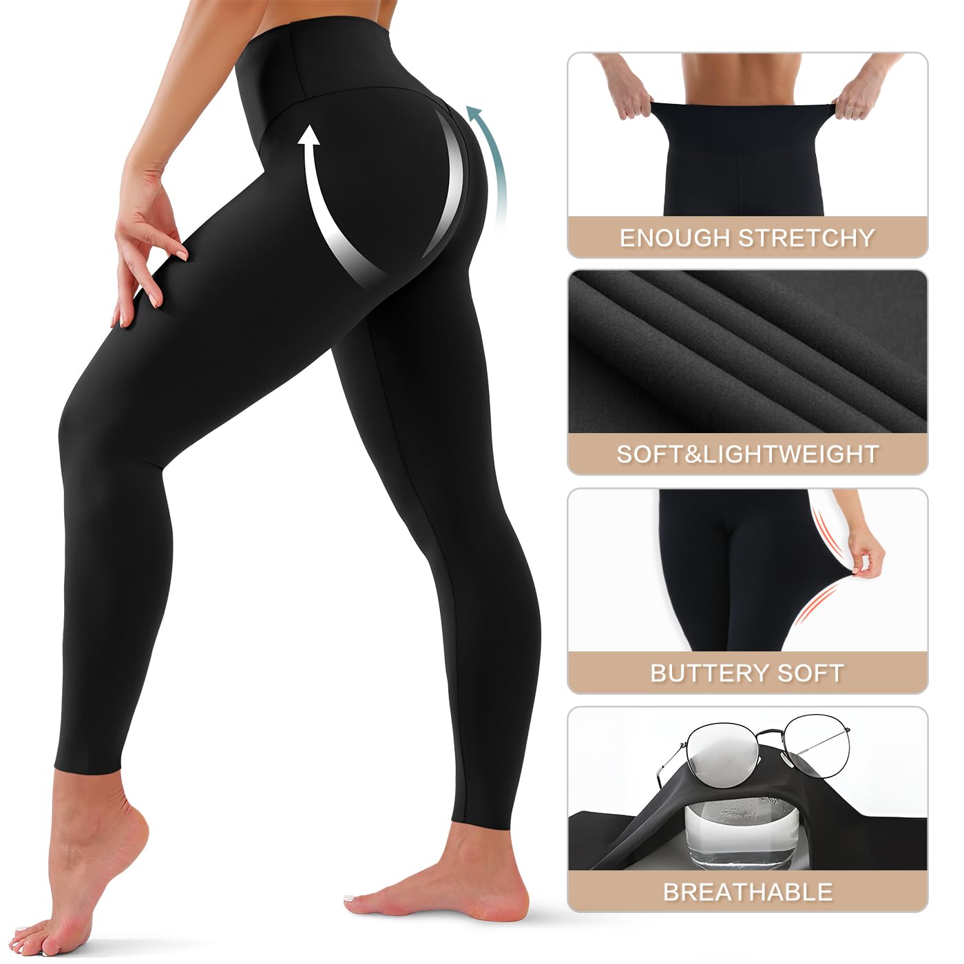 YUDSUD High Waisted Leggings for Women - Tummy Control Yoga Pants for Workout Running Athletic Women's Leggings Plus Size Black