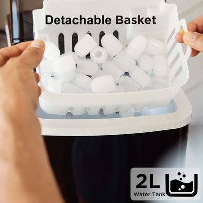 Silonn Ice Maker Countertop, 9 Cubes Ready in 6 Mins, 26lbs in 24Hrs, Self-Cleaning Ice Machine with Ice Scoop and Basket, 2 Sizes of Bullet Ice for Home Kitchen Office Bar Party