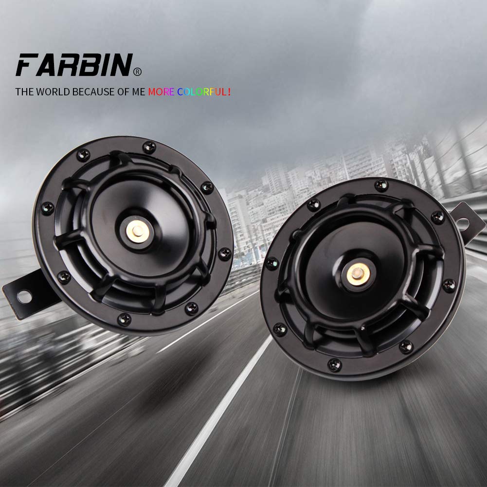 FARBIN Horns Loud Electric Car Horn Supertones 12V Horn High/Low Tone Twin Horns Kit (black)