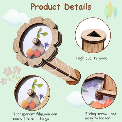 AUAUY Natural DIY Kaleidoscope Kit, Classic Magic Rotating Kaleidoscope Making Set, Handmade Educational Toys for Nature Lovers Birthday (Flower Shape)
