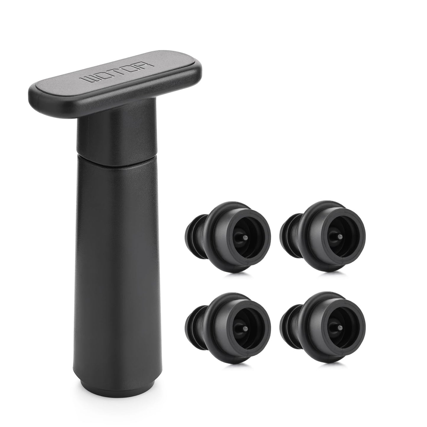 WOTOR Wine Saver Vacuum Pump with 4 Stoppers, Wine Stopper & Preserver, Reusable Bottle Sealer Keeps Fresh, Ideal Accessories Gift (Flat Handle)