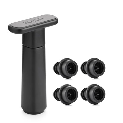 WOTOR Wine Saver Vacuum Pump with 4 Stoppers, Wine Stopper & Preserver, Reusable Bottle Sealer Keeps Fresh, Ideal Accessories Gift (Flat Handle)