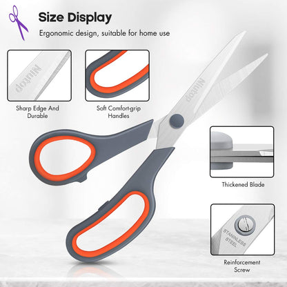 Scissors Bulk Set of 5-Pack, Niutop 8" Multipurpose Sharp Sewing Craft Fabric Scissors for Office Home High/Middle School Student Office Teacher Art Supplies, Soft Comfort-Grip Right/Left Handles