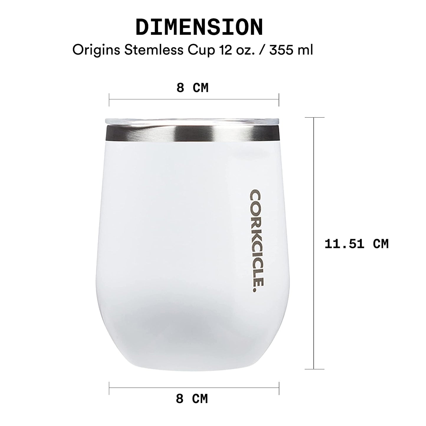 Corkcicle Stemless Wine Tumbler - Keeps Drinks Cold for 6 Hours - Triple-Insulated Stainless Steel - Non-Slip Base - Summer Drinkware Gift - Keeps Drinks Ice Cold - 12 oz - Gloss White