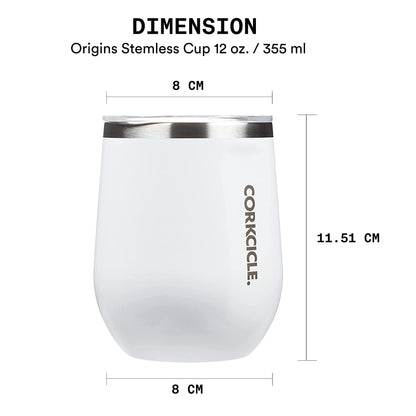Corkcicle Stemless Wine Tumbler - Keeps Drinks Cold for 6 Hours - Triple-Insulated Stainless Steel - Non-Slip Base - Summer Drinkware Gift - Keeps Drinks Ice Cold - 12 oz - Gloss White