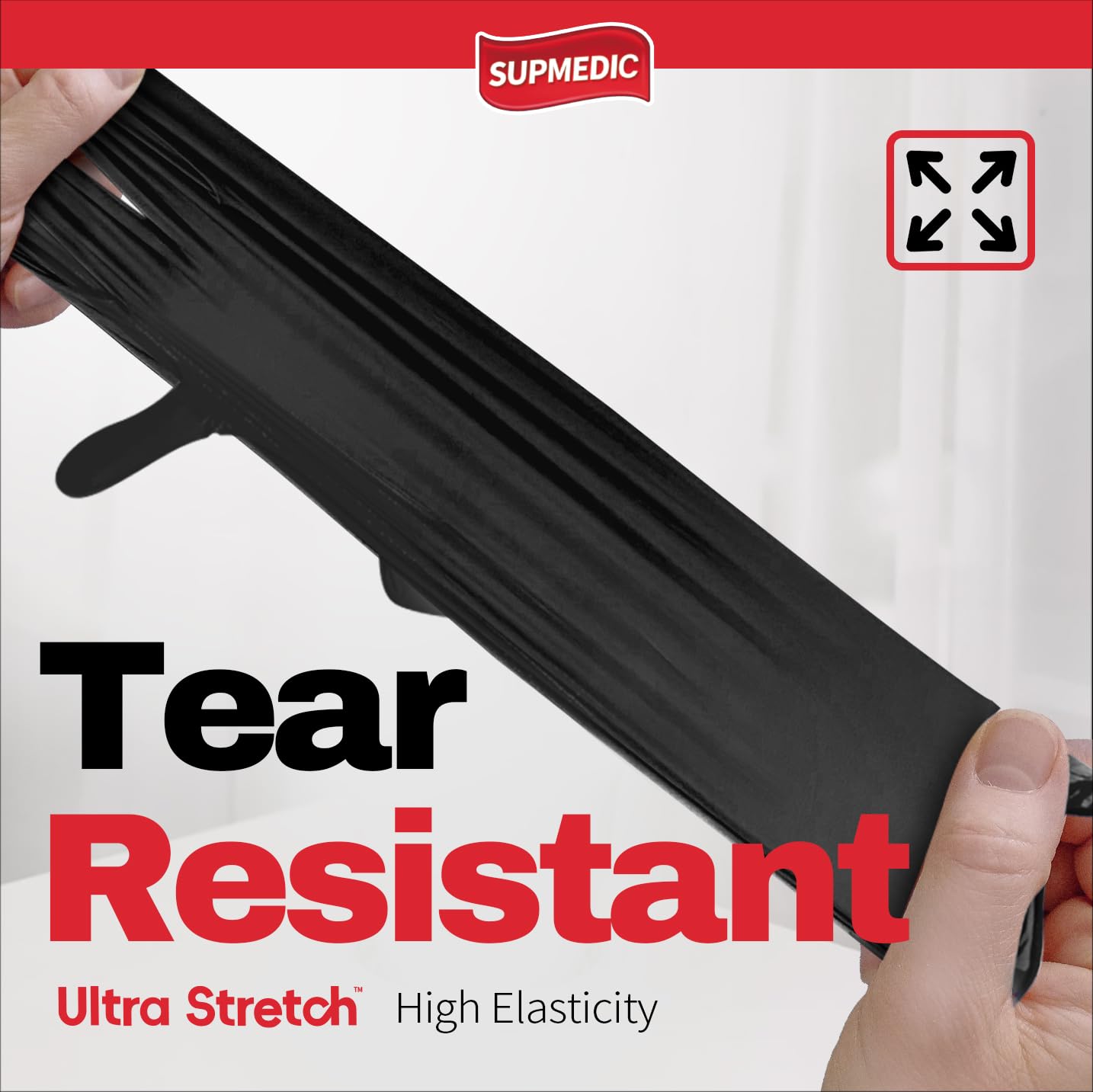 Supmedic Black Nitrile Exam Gloves, 5 Mil Chemical Resistant Powder-Free Food Safe Disposable Medical Glove 100Pcs (Large)