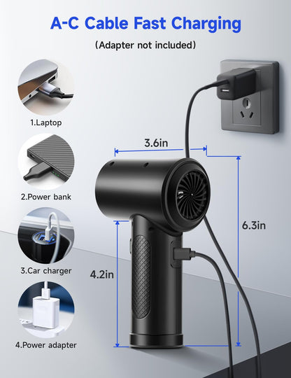 Compressed Air Duster,Fulljion 3-Gear to 51000RPM Electric Air Duster Portable Air Blower with LED Light, 6000mAhRechargeable Cordless Air Duster for Computer Keyboard Fast Charge(Black)