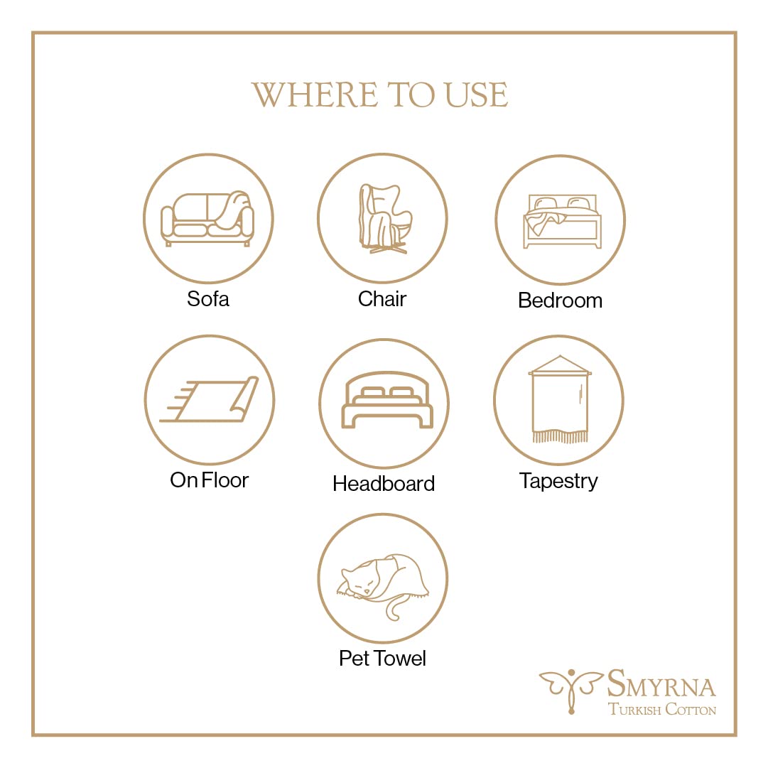 SMYRNA TURKISH COTTON Throw Blanket Vintage Series, 50x60 inch, Outdoor Blankets, Throws and Blankets for Couch, Sofa, Bed, Chair, Beach Picnic, Travel Boho Turkish Blanket Throw, Latte