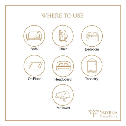 SMYRNA TURKISH COTTON Throw Blanket Vintage Series, 50x60 inch, Outdoor Blankets, Throws and Blankets for Couch, Sofa, Bed, Chair, Beach Picnic, Travel Boho Turkish Blanket Throw, Latte