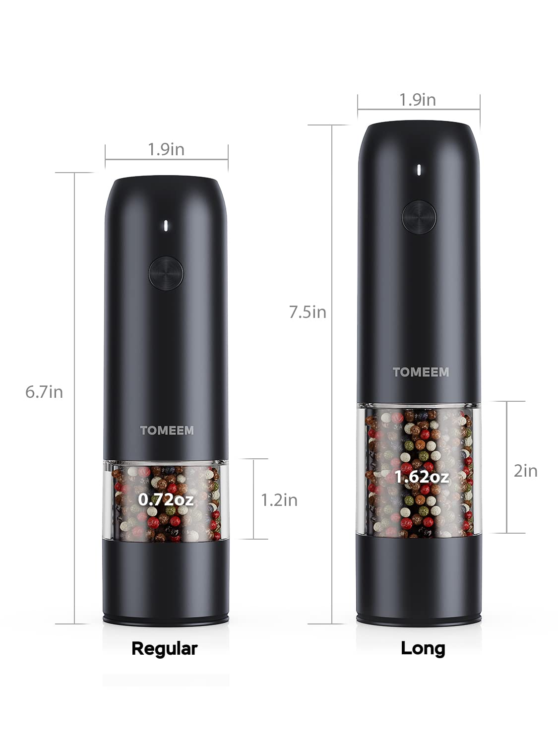 Upgraded Larger Capacity: Electric Salt and Pepper Grinder Set Rechargeable with LED lights - Stainless Steel Automatic Pepper and Salt Grinder Refillable with 6 Adjustable Coarseness