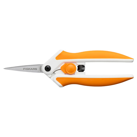 Fiskars Micro-Tip Spring Assisted Scissors, Precision Cutting Stainless Steel Blades, Comfort Handle, Cut Details in Fabric, Sewing Scissors and Arts and Crafts Tools