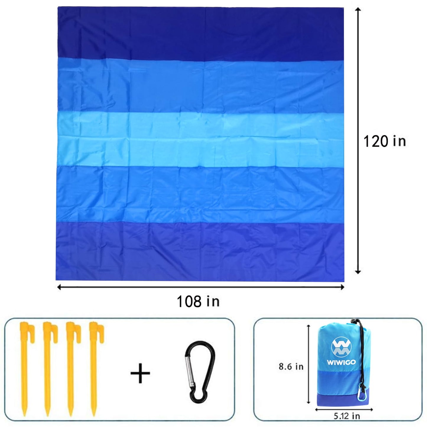 WIWIGO Beach Blanket, Sandproof Beach Mat 120in X 108in for 2-8 Adults Waterproof Quick Drying Outdoor Picnic Mat for Travel, Camping, Hiking