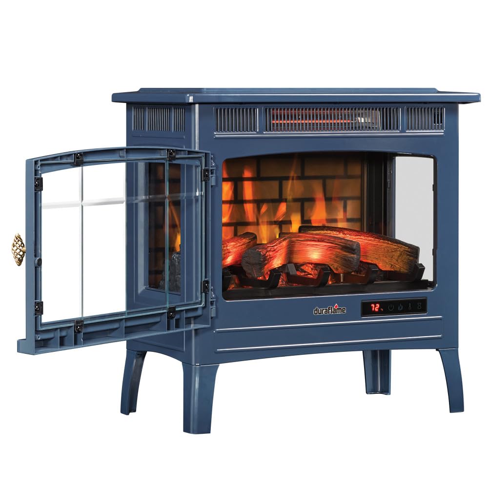 duraflame Freestanding Electric Fireplace Stove Heater with 3D Flame Effect for 1,000 Sq. Ft. Room, Navy