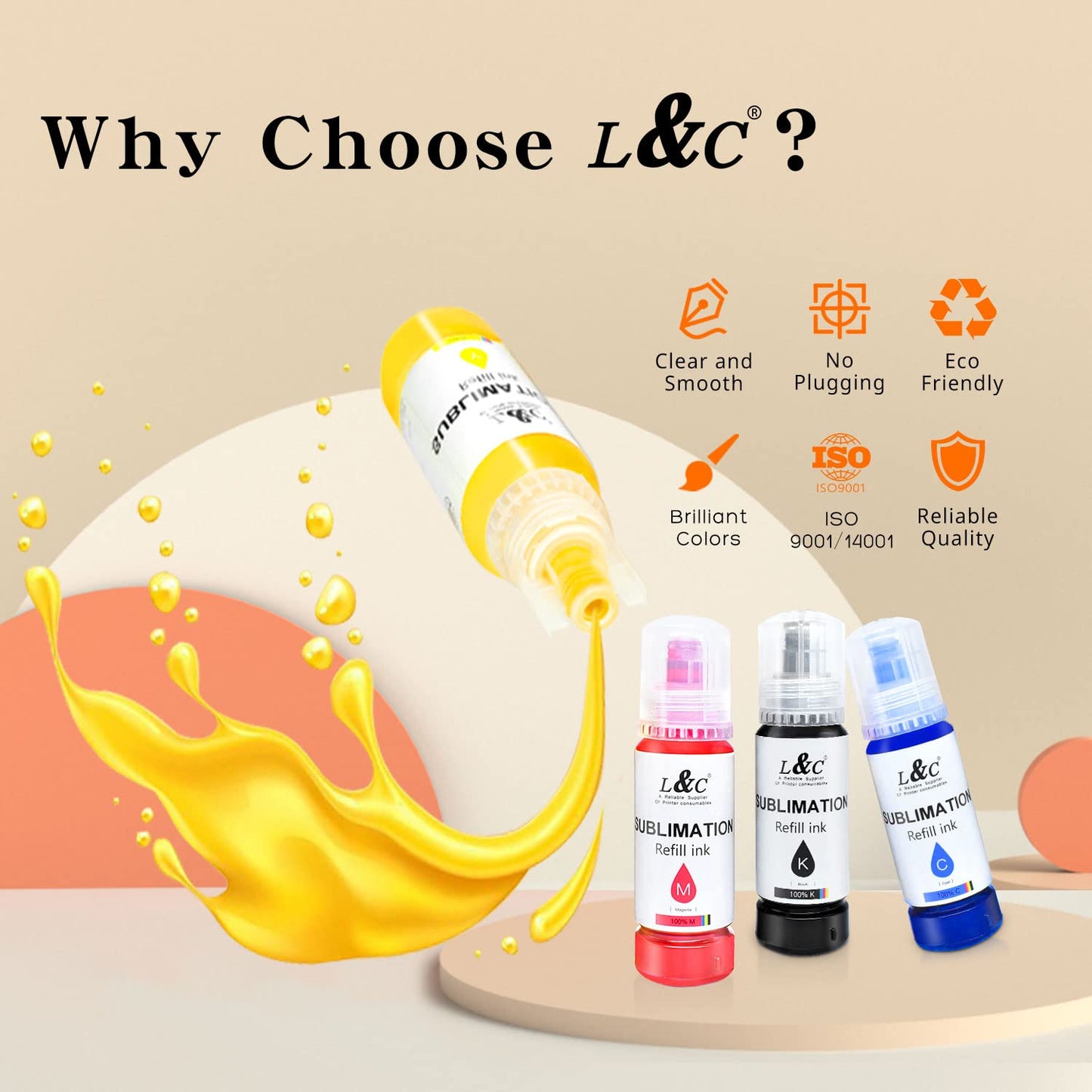 Sublimation Ink for Epson ET2400 ET2720 ET4800 ET-2803 ET-2800 ET-2840 ET-4700 ET-2760 ET-2750 ET-2850 ET-15000 Inkjet Printers Sublimation Ink Refilled Bottles for Heat Transfer Mug T Shirts