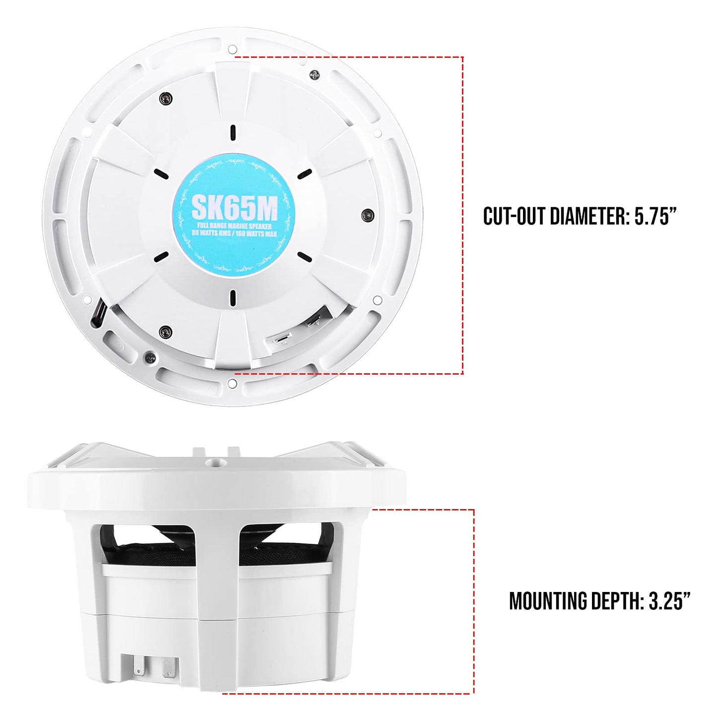 Skar Audio SK65M 6.5" 2-Way Marine Full Range 320 Watt Coaxial Speakers, Pair (White)