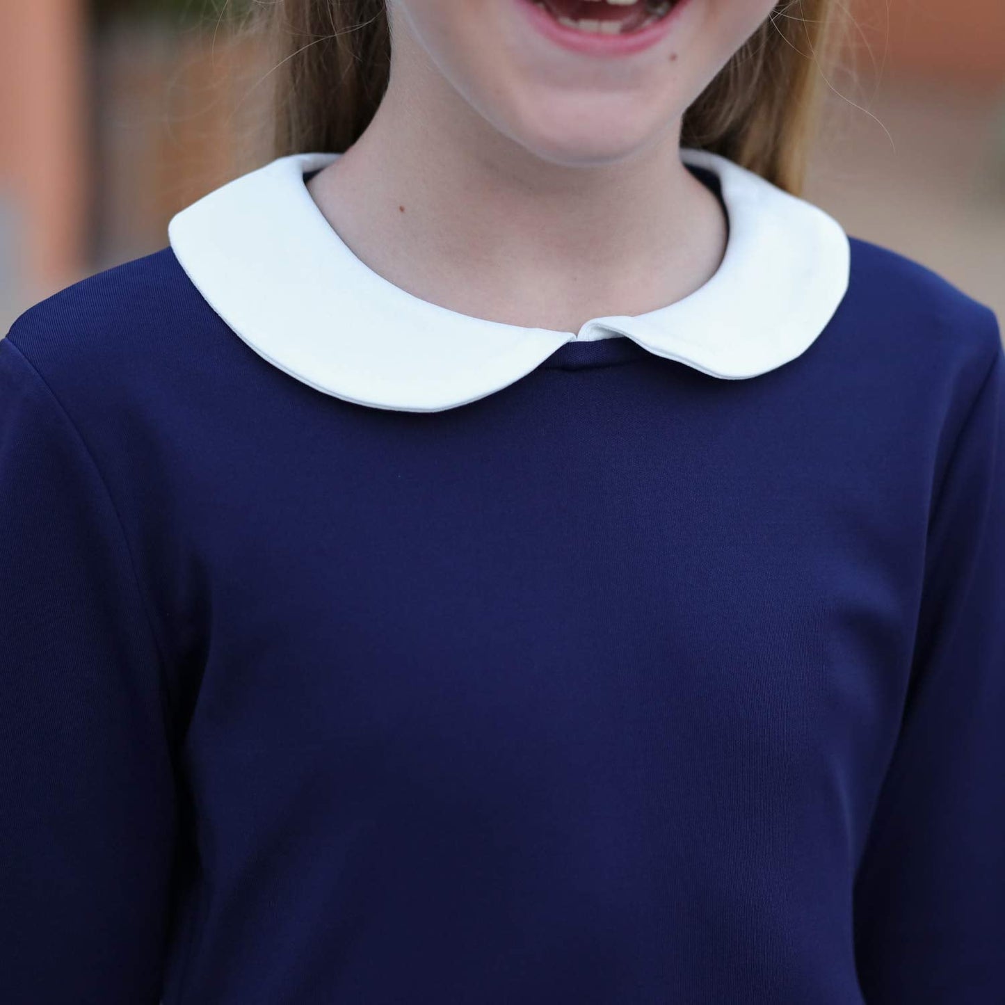 GORLYA Girl's Long Sleeve Casual Vintage Peter Pan Collar Fit and Flare Skater Party Dress with Pockets (GOR1006, 7-8Y, Navy)