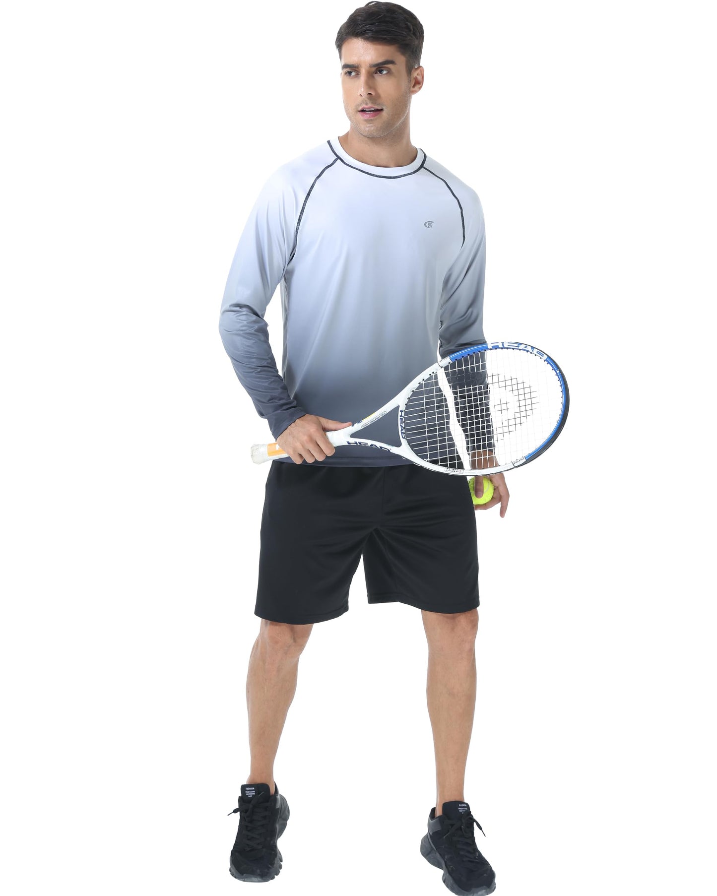 Satankud Men's Long Sleeve Swim Shirts Rashguard UPF 50+ UV Sun Protection Shirt Athletic Workout Running Hiking T-Shirt Swimwear (White Gradient Grey,X-Large)