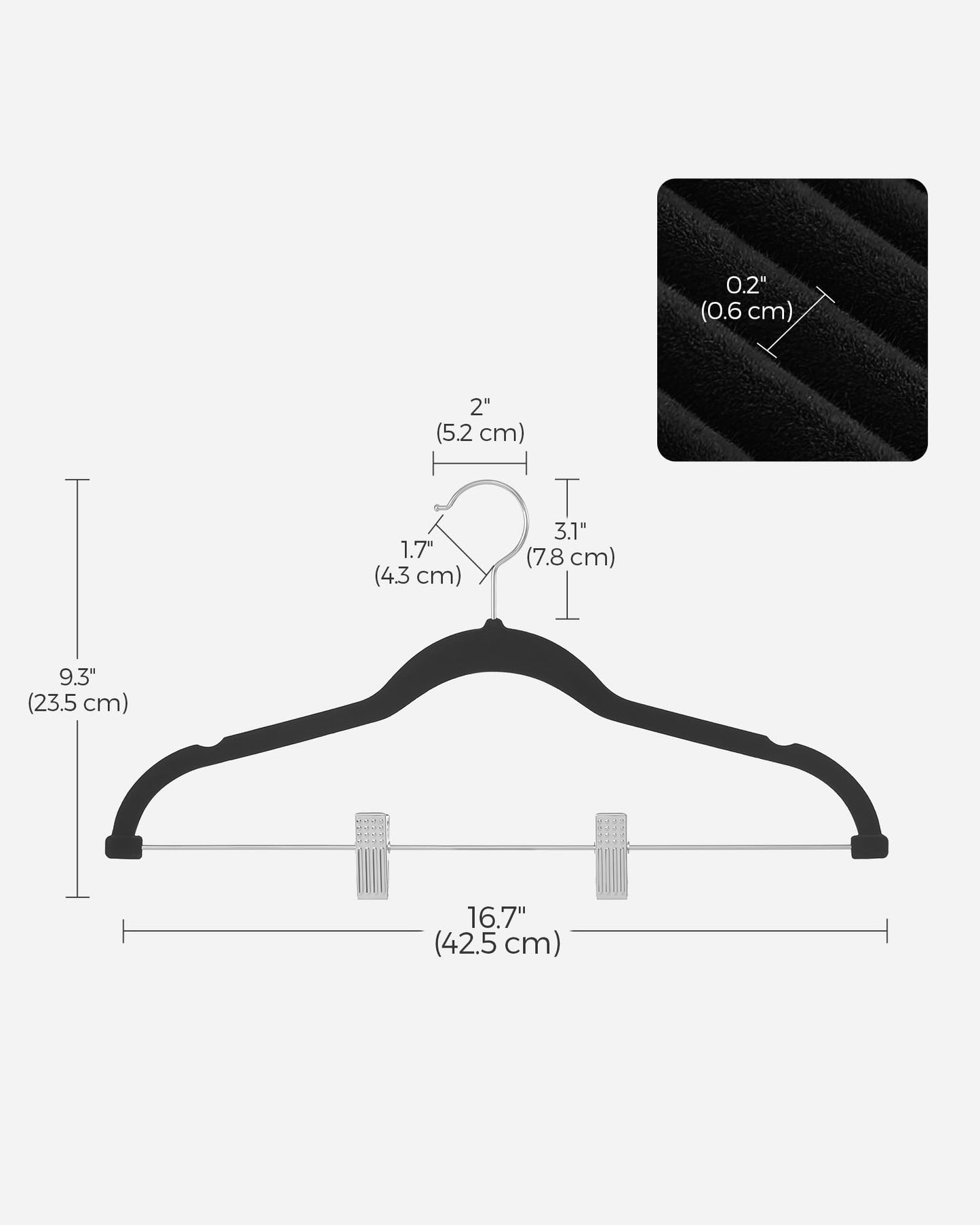 SONGMICS 30-Pack Pants Hangers, 16.7-Inch Long Velvet Hanger with Adjustable Clips, Heavy-Duty, Non-Slip Skirt Hangers, Space-Saving for Pants, Skirts, Coats, Dresses, Black UCRF12B30