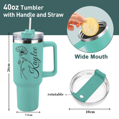 Elemtansy Personalized 40 Oz Tumbler with Handle and Straw, Custom Cup with Name, Stainless Steel Travel Coffee Tumbler, Personalized Birthday Gifts for Women