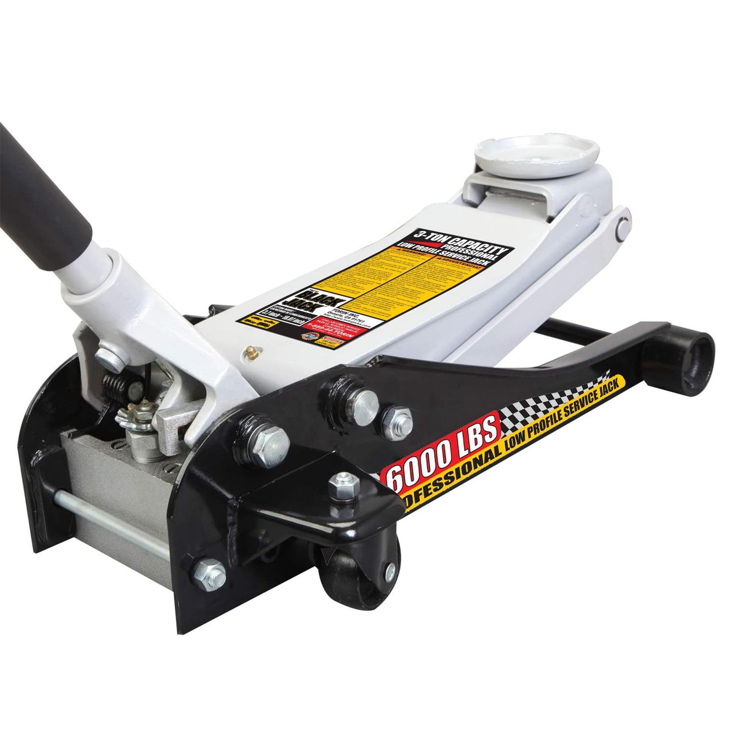 Torin T83505W BlackJack Hydraulic Low Profile Steel Racing Floor Jack with Single Piston Quick Lift Pump, 3 Ton (6,000 lb) Capacity, Black