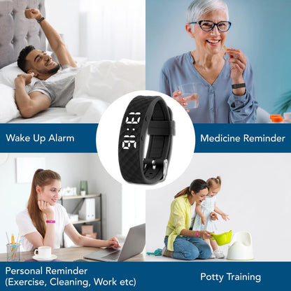 Tabtime Vibrating Alarm Wristband - Silent Alarm Watch for Adults and Kids - with up to 10 Personal or Pill Reminders per Day