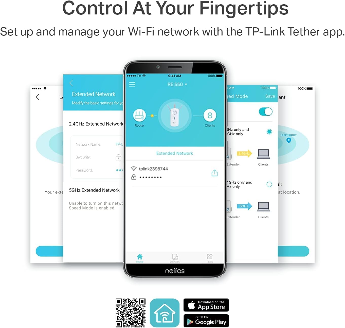 TP-Link AC1900 WiFi Range Extender RE550 | Dual-Band Wireless Repeater Amplifier w/Gigabit Ethernet Port | Up to 2200 Sq. Ft., 32 Devices | Internet Signal Booster | APP Setup | EasyMesh Compatible