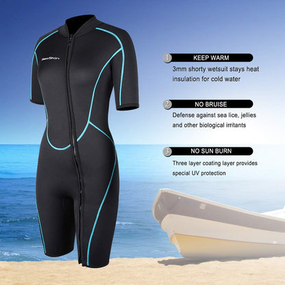 Seaskin Mens 3mm Shorty Wetsuit Womens, Full Body Diving Suit Front Zip Wetsuit for Diving Snorkeling Surfing Swimming Medium
