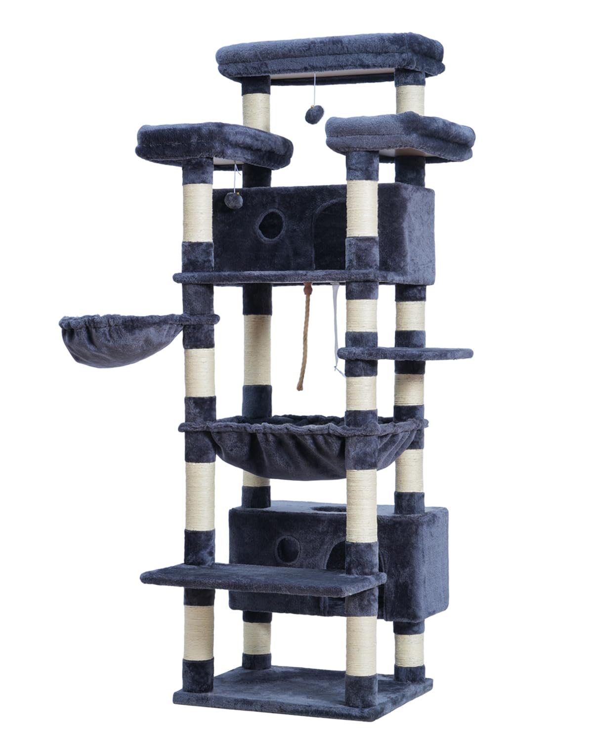 Gitelsnour Cat Tree for Indoor Cats Large Adult, 74" Cat Tower with 3 Big Platforms, 2 Baskets, 2 Condos, Multi-Level Cat Scratching Posts, Smoky Gray GCT030G