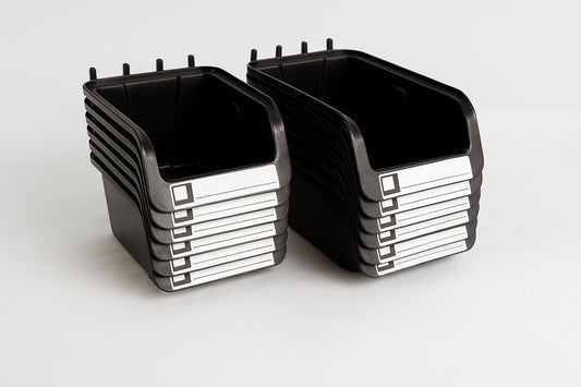 WallPeg Pegboard Bins - 6 Each 7" & 6 Each 5" ORGANIZING Bins - Hooks to Peg Board Panel Organize Hardware Arrange Accessories Workbench Tool Organizer Garage Storage -Made in USA-