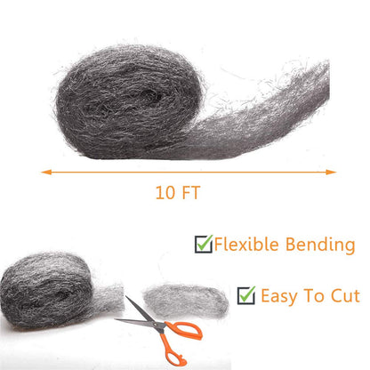 Steel Wool Mice Control, 2 Pack 3" x10 Ft Hole Filler, Gap Blocker, Barrier, Protect Against Animals in Holes Holes, Siding, Pipeline, Vents for Garden, House, Garage