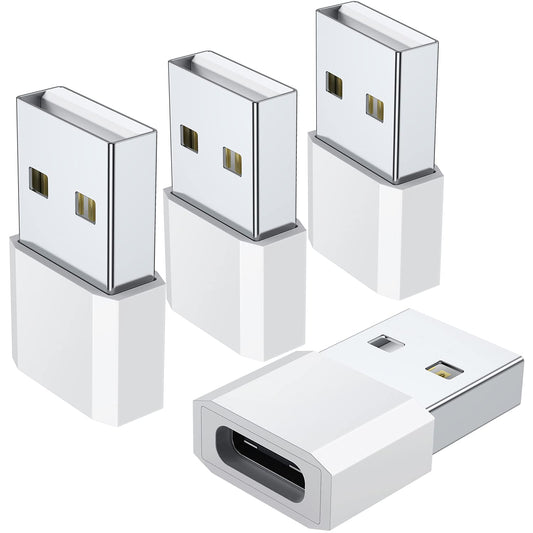 USB C Female to USB Male Adapter (4-Pack), Type C Charging Cord Connect USB A Charger for iPhone 16 15 14 13 12 11 Pro Max Plus, iPad Pro Air 5 Mini 6, Samsung Galaxy S24 S23 S22, Google Pixel 5 4 XL