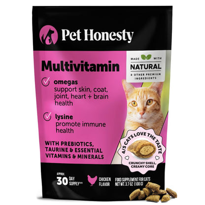 Cat Multivitamin Crunchy & Creamy Chews - Cat Treats for Health + Immune, Joint Support, Skin & Coat, & Digestion - Vitamins with Omega 3s, Lysine & Probiotics (30 Day Supply)