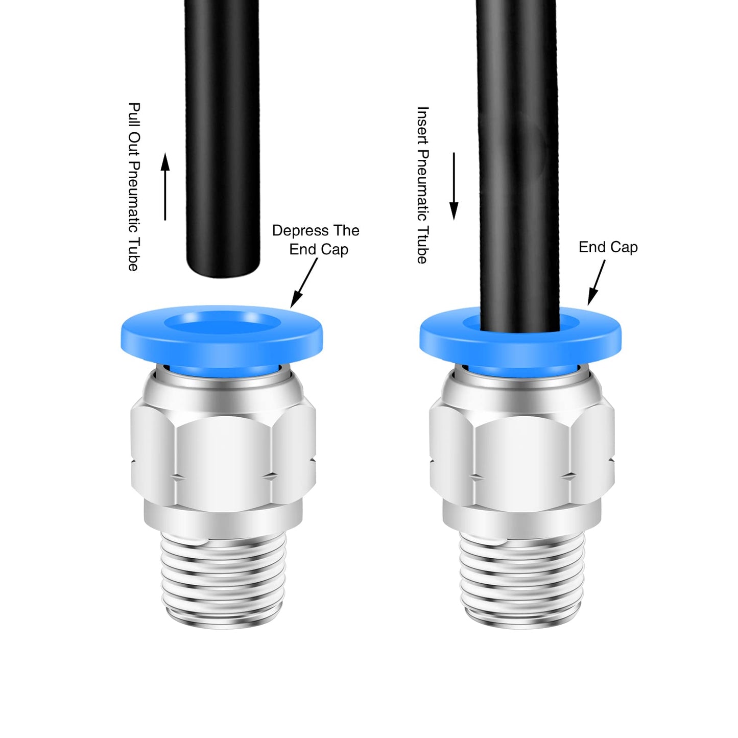 CEKER 1/4" NPT Push to Connect Air Fittings 6mm Tube Od Pneumatic Push in Connectors Air Hose Quick Connect Fittings 5Packs