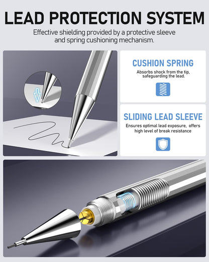 Four Candies 0.9mm Metal Mechanical Pencil Set with Case - 4PCS Fancy Mechanical Pencils, 8 Tubes HB #2 Lead Refills, 3PCS 4B Erasers and 9PCS Eraser Refills, Led Pencils Mechanical for Writing