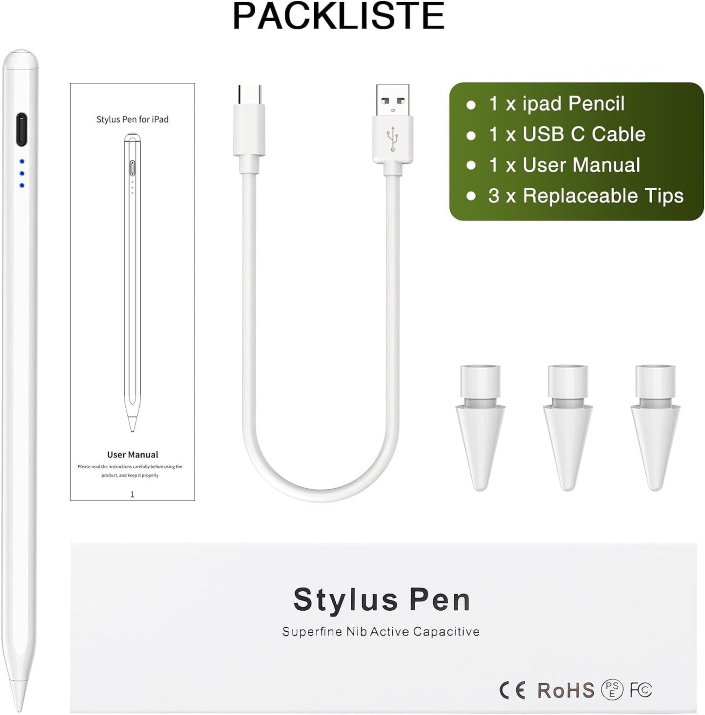 Stylus Pen for iPad 2018-2025, Fast Charging Magnetic Pencil (1st Generation) with Tilt Sensitivity & Palm Rejection for iPad Air 3/4/5/M2/M3, iPad Mini 5/6/7, iPad 6/7/8/9/10/11, iPad Pro 11/12.9"/M4