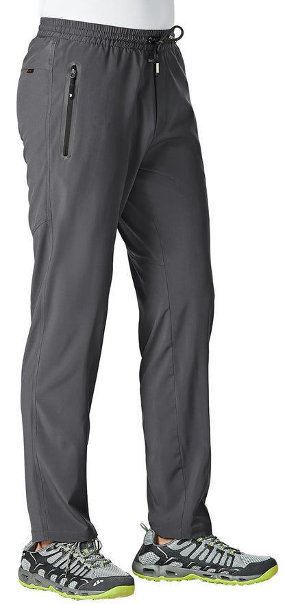 Rdruko Men's Sweat Pants Lightweight Casual Workout Gym Jogger Hiking Track Sports Athletic with Zipper Pockets(Dark Grey, US L)