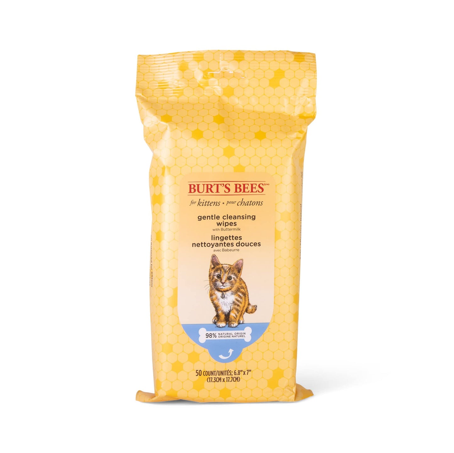 Burt's Bees for Pets Kitten Wipes with Buttermilk - Pet Wipes for Cats Waterless Bathing & Cleaning, Kitten Essentials for Indoor Kittens, Gentle Cat Grooming Wipe for Face, Paws & Butt, 50 Count