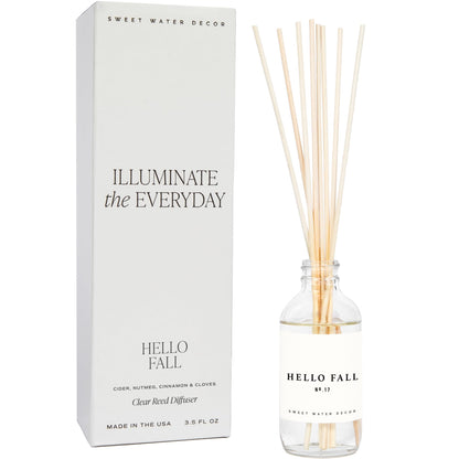 Sweet Water Decor Hello Fall Reed Diffuser Set - Hot Cider, Cinnamon, Cloves, Apple, and Nutmeg Scented Diffuser - Scent Diffusers for Home, Long Lasting Fragrance, Made in The USA