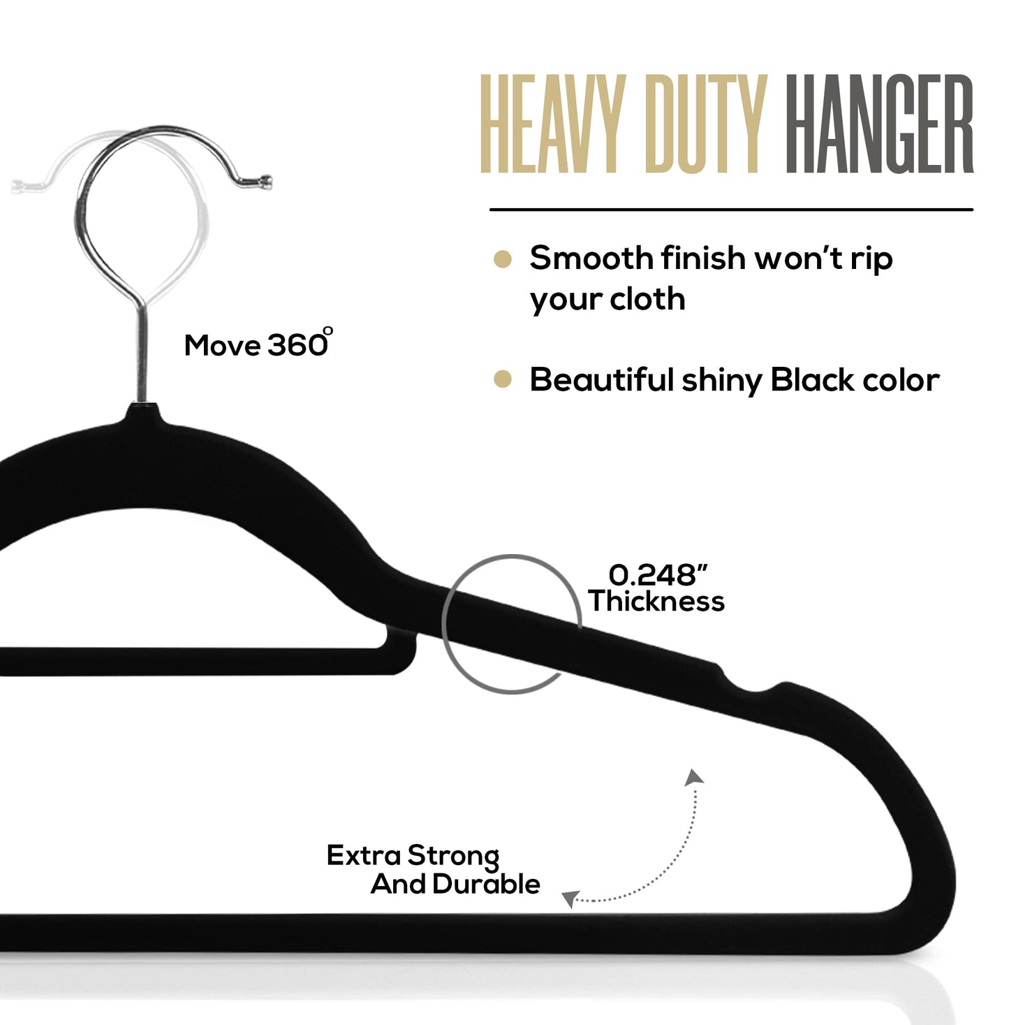 Utopia Home Premium Velvet Hangers 100 Pack - Non-Slip Clothes with Tie Bar - Black Hangers with 360 Degree Rotatable Hook - Heavy Duty for Coat