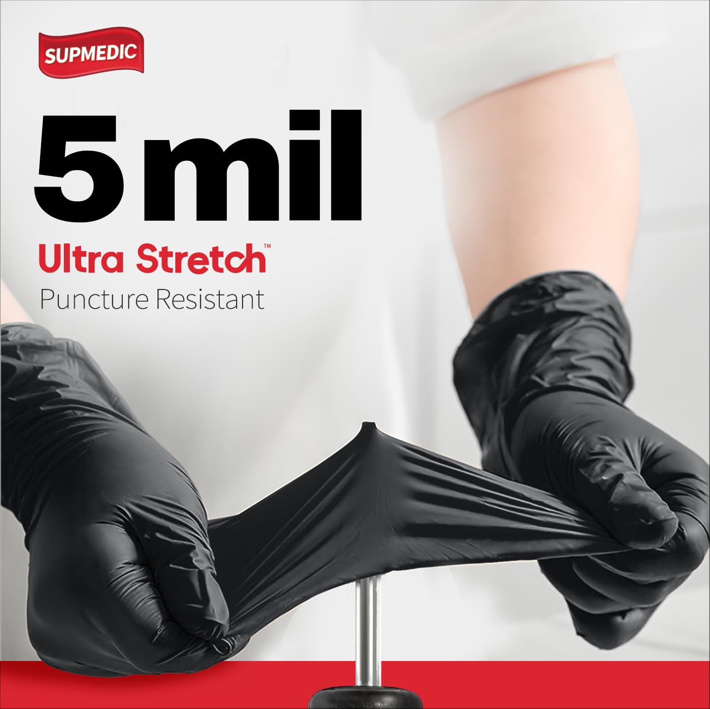 Supmedic Black Nitrile Exam Gloves, 5 Mil Chemical Resistant Powder-Free Food Safe Disposable Medical Glove 100Pcs (Large)