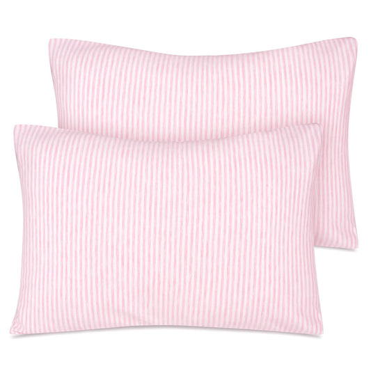 Zenssia Organic Cotton Toddler Pillowcase/Travel Pillowcase Pack of 2 Set 13x18 Inches with Envelope Closure - Soft & Breathable Baby Pillow Case Cover Pink Stripe