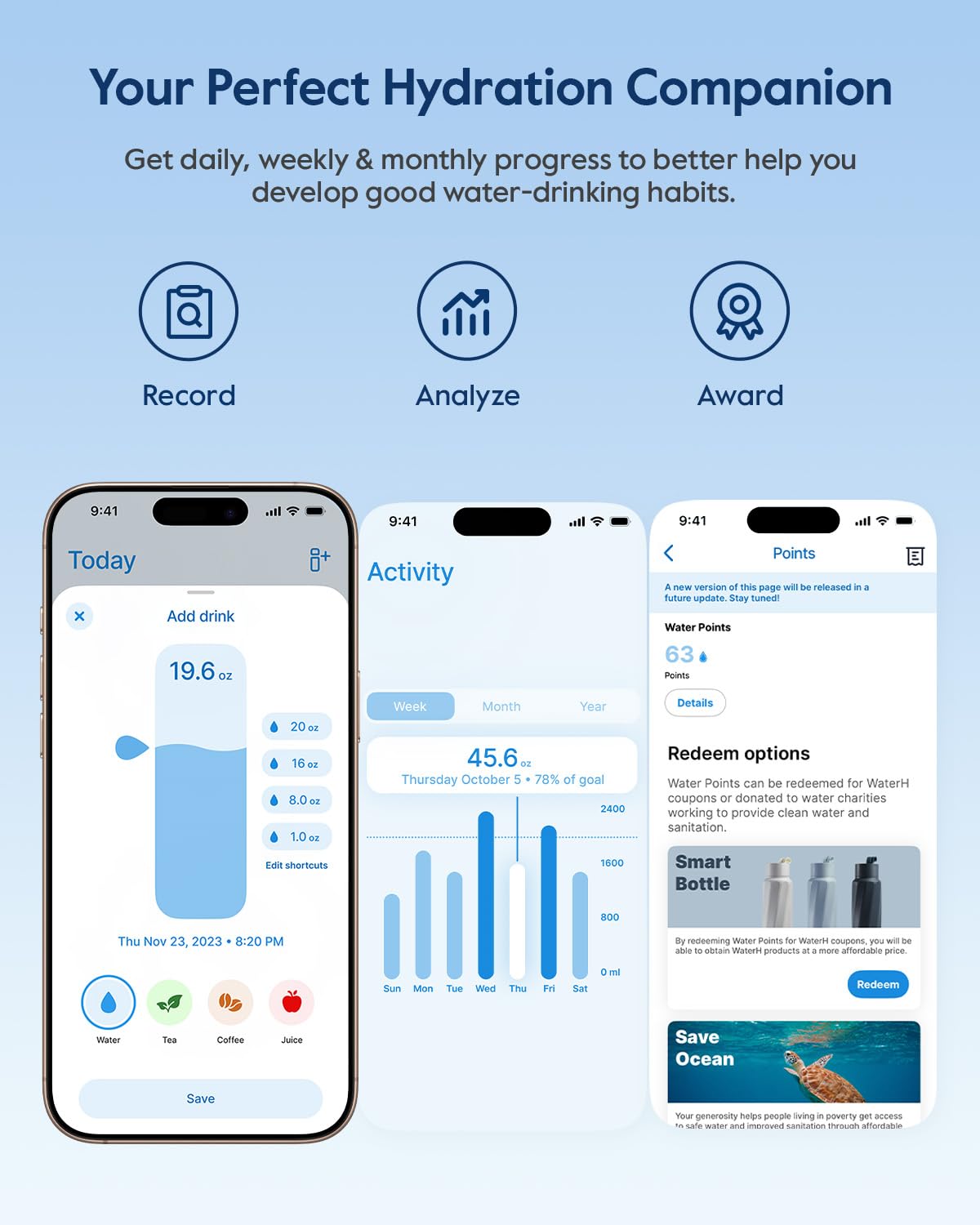 BOOST Smart Water Bottle with Reminder & Tracker, Double Wall Vacuum Insulated Bottles Stainless Steel, 32oz BPA-Free Wide Mouth for Gym, Office, School - Ideal Gift, Black