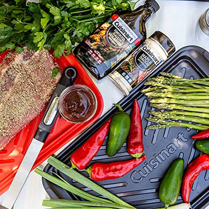 Cuisinart Grilling Prep & Serve Trays, 17x10.5 inch BBQ Tray Safe for Food Handling, 2 Dishwasher Safe Nesting Trays Black & Red, Perfect Grilling Accessories for Cooked & Raw Meat, Fits 6 Burgers