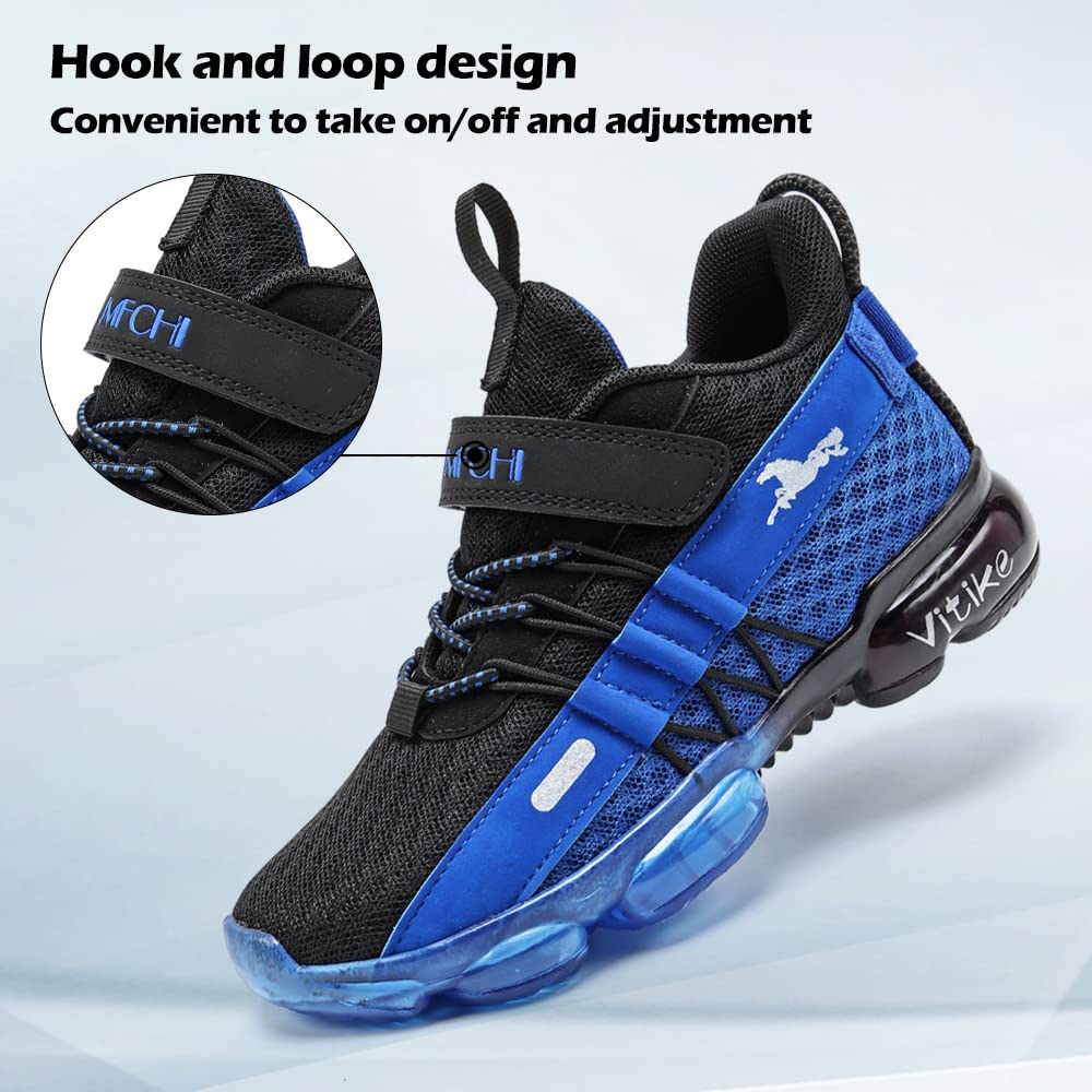 VITUOFLY Boys Sneakers Kids Running Shoes Girls Mesh Fitness Shoe Indoor Training Sneaker Lightweight Outdoor Sports Athletic Tennis Shoes for Little Kid/Big Kid Black Blue 7 Big Kid