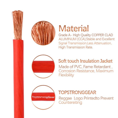 TOPSTRONGGEAR 4 Gauge 25ft Black and 25ft Red Power/Ground Wire-Copper Clad Aluminum CCA-True 4 AWG-True Spec and Soft Touch Cable