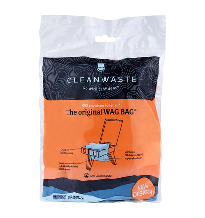 Cleanwaste Original WAG Bag Portable Toilet (12 Pack) - Go Anywhere Kit For Camping, Boating, Travel - NASA Gelling Powder for Poop/Pee