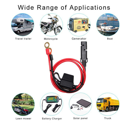 [2 PACK] SPARKING 2FT Motorcycle Battery Charger Cord, Sae to O Ring Terminal Quick Disconnect Assembly Extension Cable, Sae 2Pin Wire Harness Reverse Polarity Adapter Port Accessory, 10A Fuse