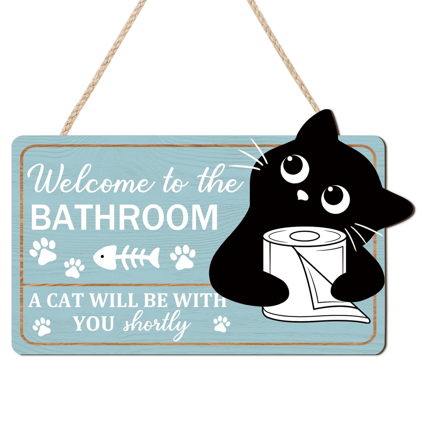 TOARTi Funny Bathrooms Decor Black Cats Welcome to The Bathroom Wood Sign A Cat Will Be with You Shortly Black Cat Bathroom Wooden Hanging Sign for Toilet Powder Room Restroom Wall Decoration